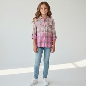Justice Girls pink Flannel with sequins size 14